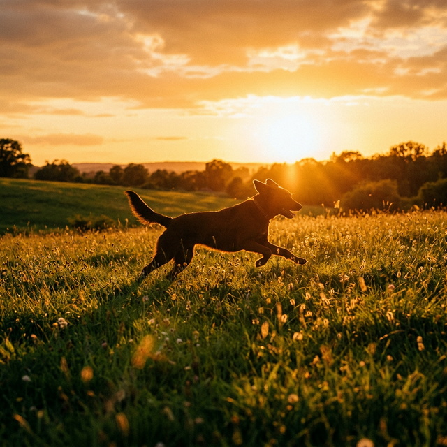 元気に駆け回る犬のシルエット